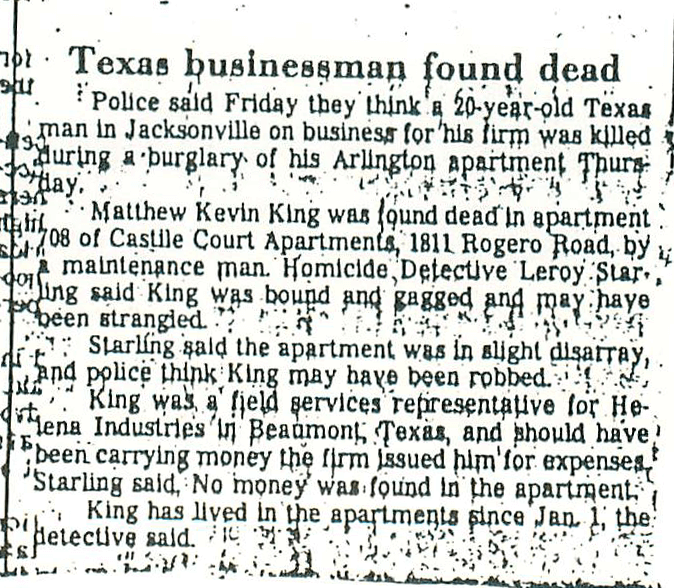 matthew king unsolved murder cold case jacksonville florida texas