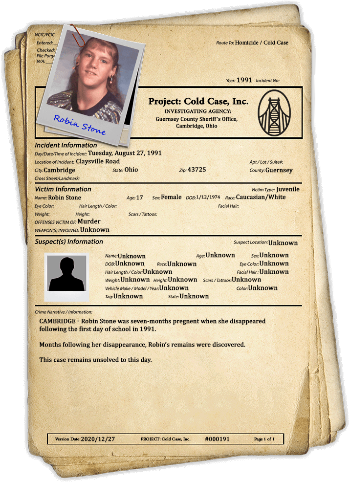 robin stone unsolved murder cold case cambridge ohio 1991
