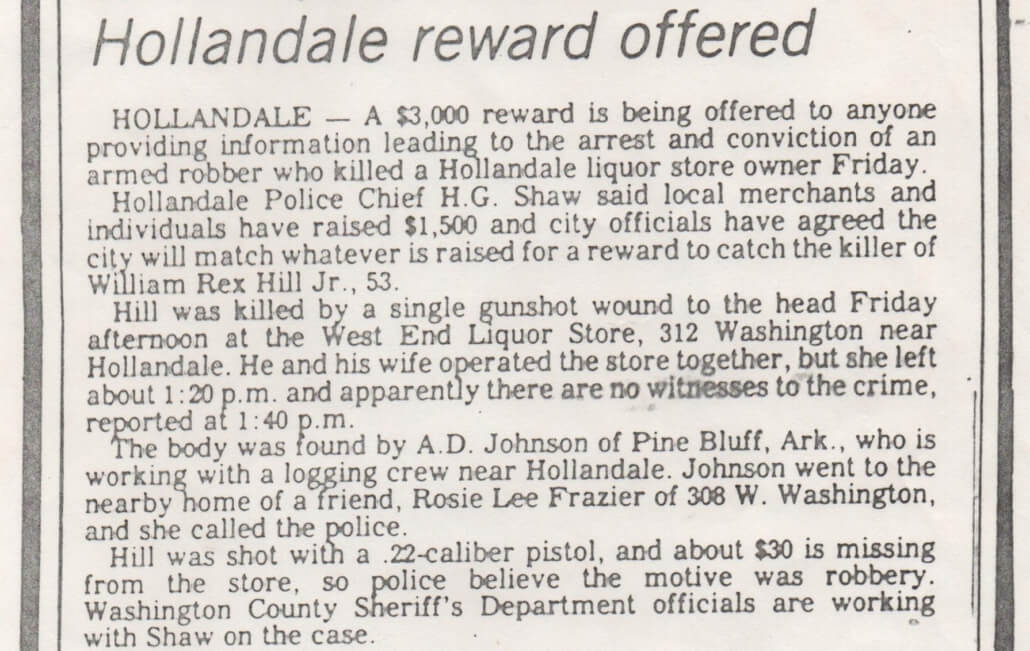 william hill bud rex hollondale mississippi 1981 unsolved murder cold case