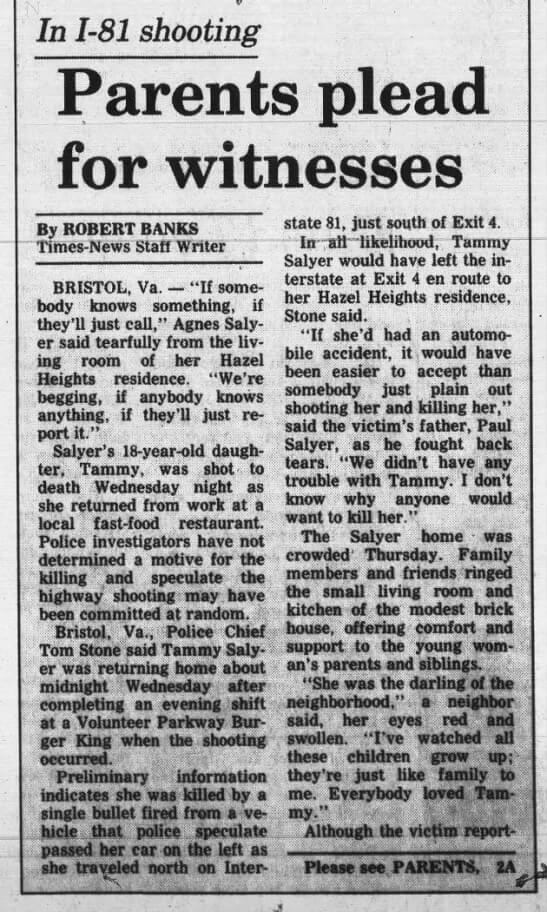 tammy salyer bristol virginia unsolved murder cold case 1990