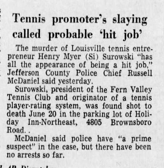 henry Surowski si unsolved murder cold case louisville kentucky 1976 tennis
